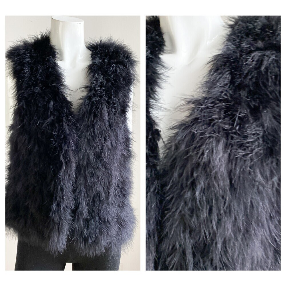 Club Monaco Black Marabou Feather Vest S